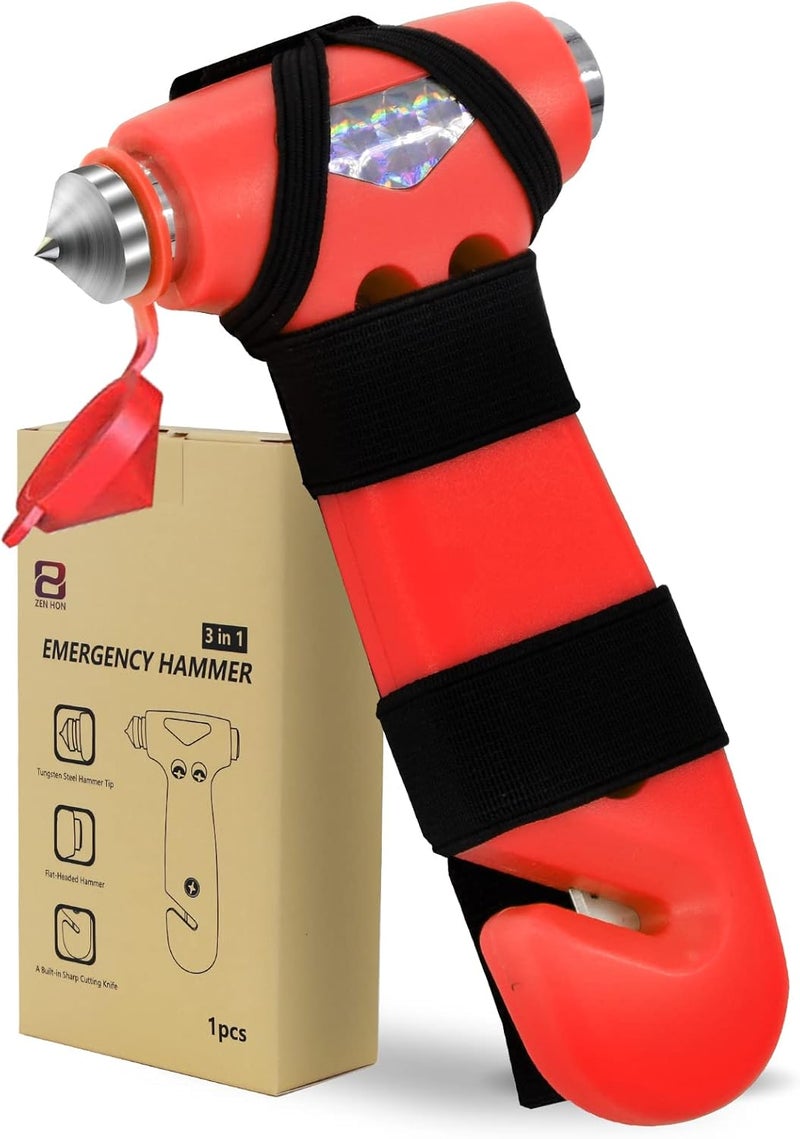 Zenhon Car Safety Hammer for Lady, Red 3-in-1 Emergency Escape Tool with Window Breaker and Seat Belt Cutter, Safety Emergency Car Escape Tool Gift for Family - Image 1